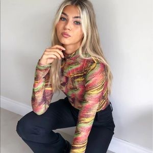 Asos New Girl Order high neck mesh psychedelic top